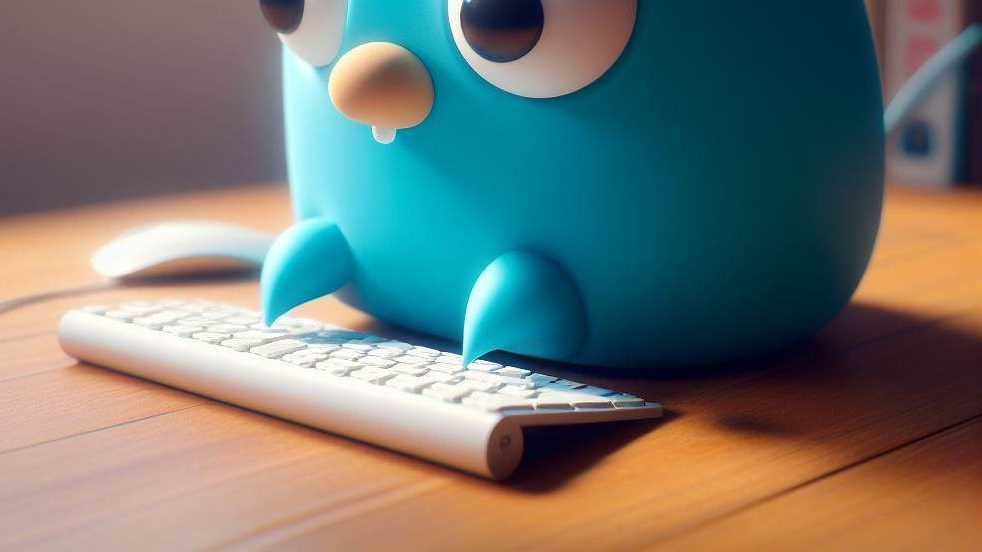 3D render of the Blue Gopher Golang mascot typing on a keyboard