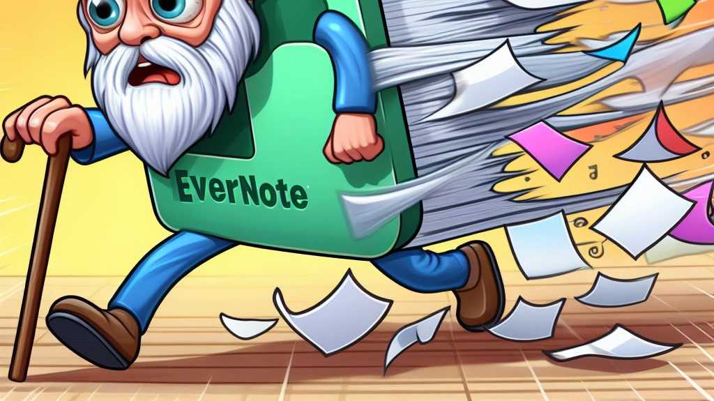 The Evernote icon imagined as an old man, dying.