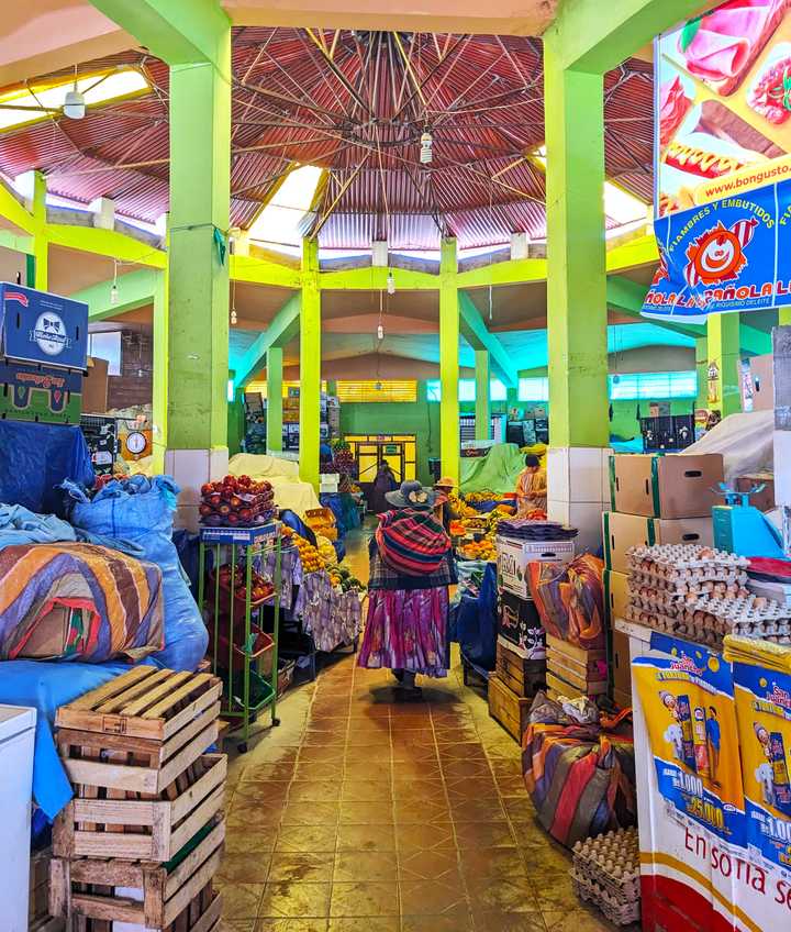 Cholita woman shopping at an indoor market